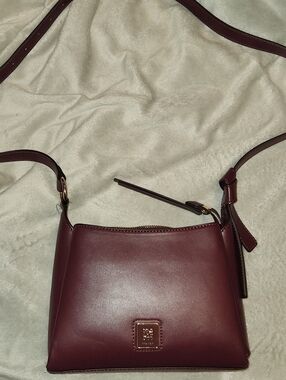 Nine West Burgundy Leather Crossbody with Gold-Tone Trim